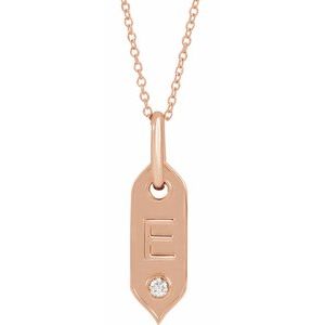 14K Rose Gold .05 CT Natural Diamond Initial E 16-18" Necklace