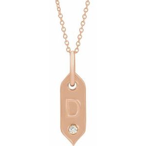 14K Rose Gold .05 CT Natural Diamond Initial D 16-18" Necklace