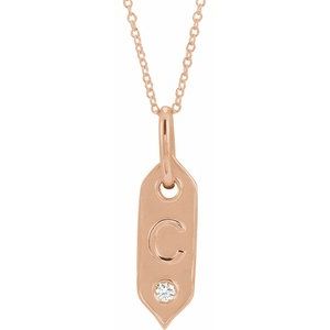 14K Rose Gold .05 CT Natural Diamond Initial C 16-18" Necklace