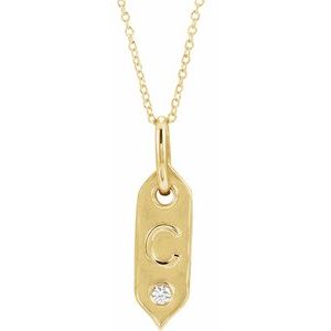 14K Yellow Gold .05 CT Natural Diamond Initial C 16-18" Necklace