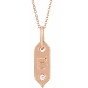 14K Rose Gold .05 CT Natural Diamond Initial B 16-18" Necklace