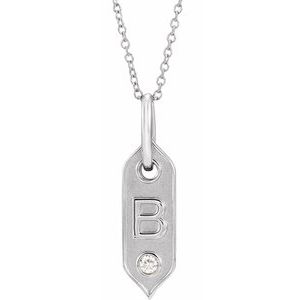 14K White Gold .05 CT Natural Diamond Initial B 16-18" Necklace