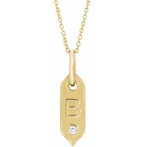 14K Yellow Gold .05 CT Natural Diamond Initial B 16-18" Necklace