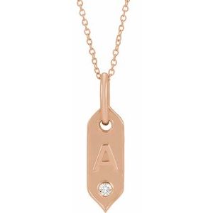 14K Rose Gold .05 CT Natural Diamond Initial A 16-18" Necklace