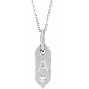14K White Gold .05 CT Natural Diamond Initial A 16-18" Necklace