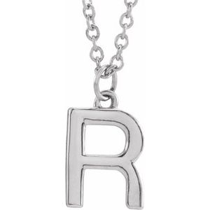 Platinum Initial R Dangle 16" Necklace
