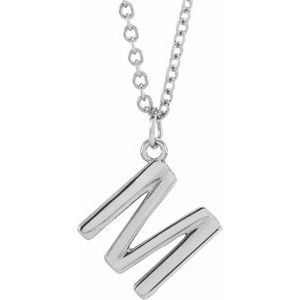 14K White Gold Initial M Dangle 18" Necklace