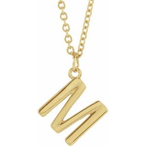14K Yellow Gold Initial M Dangle 18" Necklace