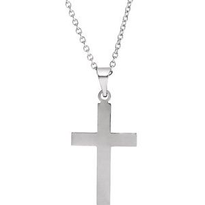 14K White Gold 25.9x12 mm Cross 18" Necklace