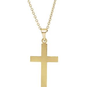 14K Yellow Gold 25.9x12 mm Cross 18" Necklace