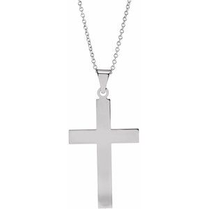 14K White Gold 36.8x18 mm mm Cross 18" Necklace