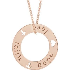 14K Rose Gold Faith, Hope, Love Pierced Loop 16-18" Necklace