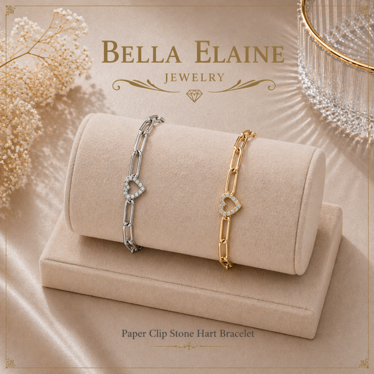 Paper Clip Stone Heart Bracelet