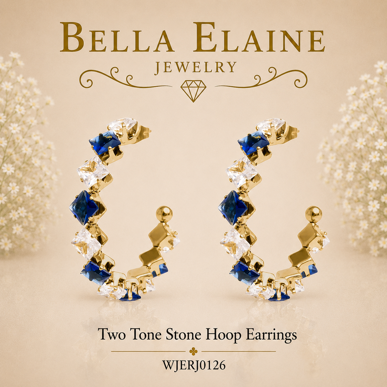 Two Tone Stone Hoop Earrings
