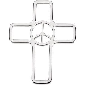 Sterling Silver 36.75x29.25 mm Peace Sign Cross Pendant