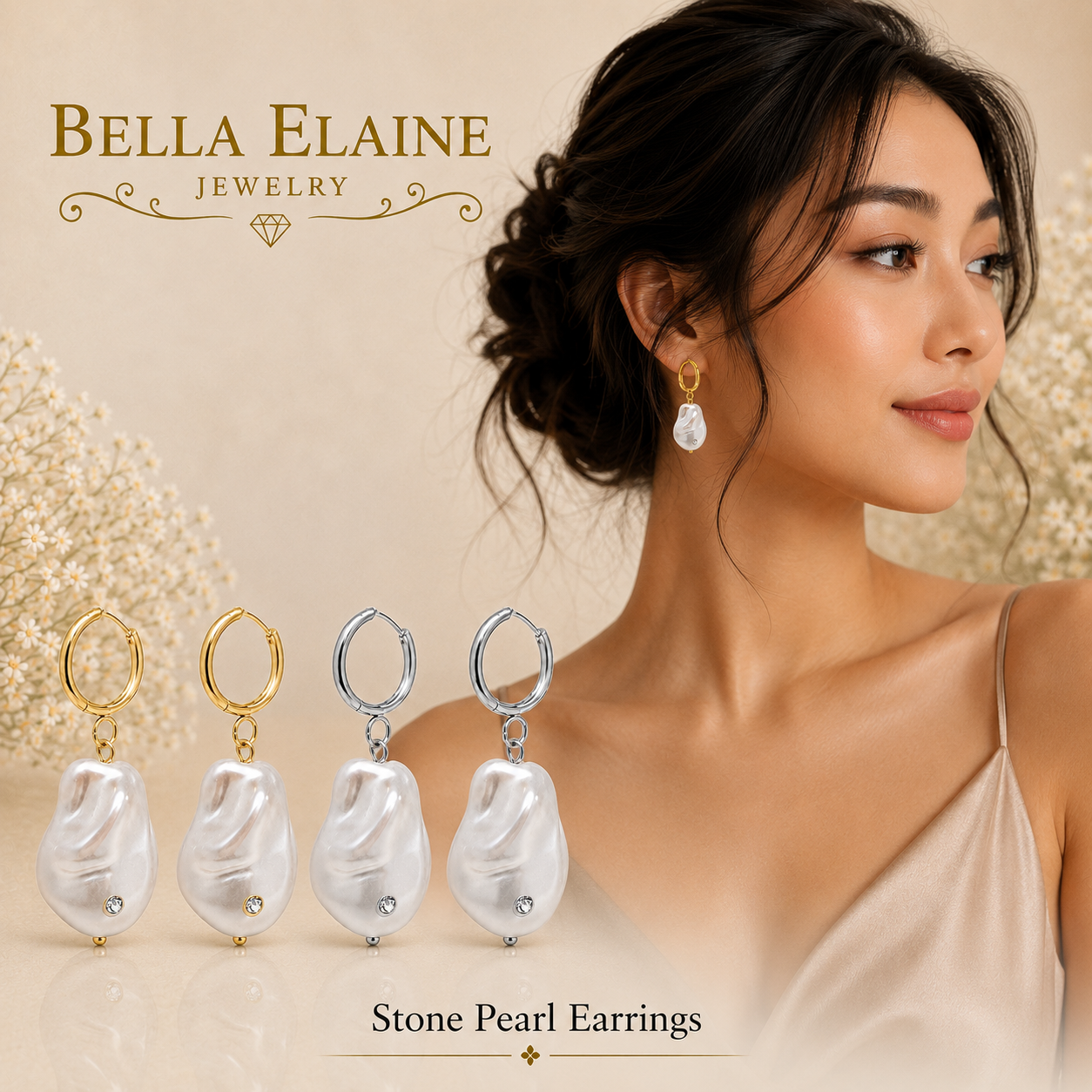 Stone Pearl Earrings