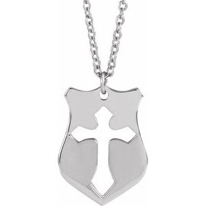 Sterling Silver 20x15 mm Pierced Cross Shield 20" Necklace