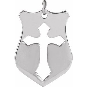 Sterling Silver 20.7x15.4 mm Pierced Cross Shield Pendant