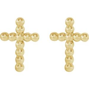 14K Yellow Gold Beaded Cross Earrings