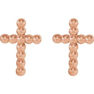 14K Rose Gold Beaded Cross Earrings