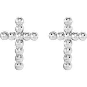 14K White Gold Beaded Cross Earrings