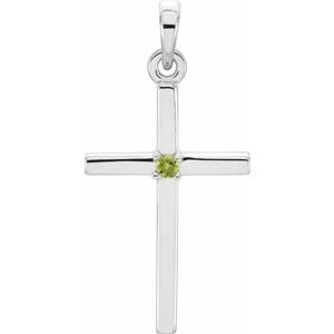 14K White Gold Natural Peridot Cross Pendant