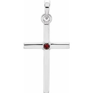 14K White Gold Natural Mozambique Garnet Cross Pendant