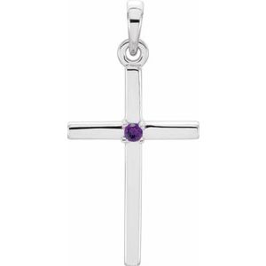 14K White Gold Natural Amethyst Cross Pendant