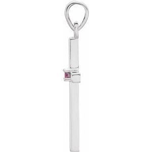 14K White Gold Natural Pink Tourmaline Cross Pendant