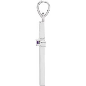14K White Gold Natural Amethyst Cross Pendant
