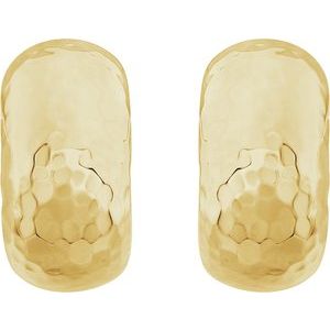 14K Yellow Gold Hammered Hollow J-Hoop Earrings