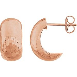 14K Rose Gold Hammered Hollow J-Hoop Earrings