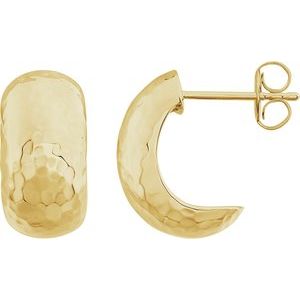 14K Yellow Gold Hammered Hollow J-Hoop Earrings