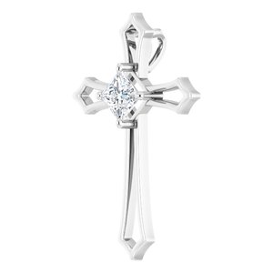 14K White Gold 4 mm Square 3/8 CTW Natural Diamond Cross Pendant