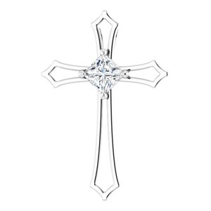 14K White Gold 4 mm Square 3/8 CTW Natural Diamond Cross Pendant