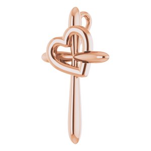 14K Rose Gold Cross with Heart Pendant