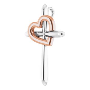 14K White & Rose Gold Cross with Heart Pendant