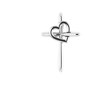 14K White Gold Cross with Heart Pendant