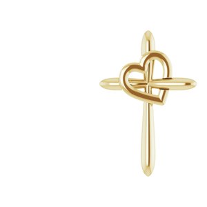 14K Yellow Gold Cross with Heart Pendant