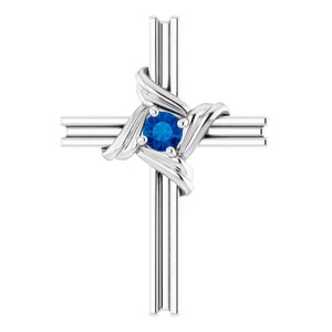 Platinum Natural Blue Sapphire Cross Pendant