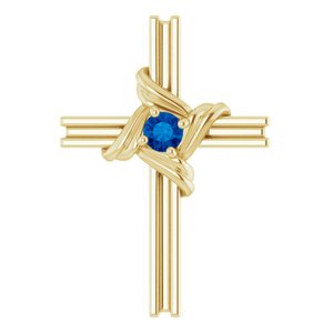 14K Yellow Gold Natural Blue Sapphire Cross Pendant