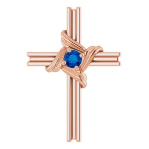 14K Rose Gold Natural Blue Sapphire Cross Pendant