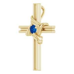 14K Yellow Gold Natural Blue Sapphire Cross Pendant