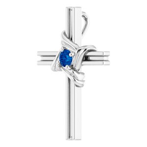 Platinum Natural Blue Sapphire Cross Pendant