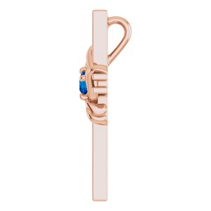 14K Rose Gold Natural Blue Sapphire Cross Pendant