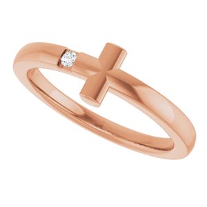 14K Rose Gold Natural White Sapphire Youth Sideways Cross Ring