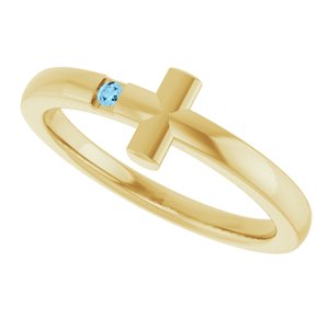 14K Yellow Gold Natural Aquamarine Youth Sideways Cross Ring