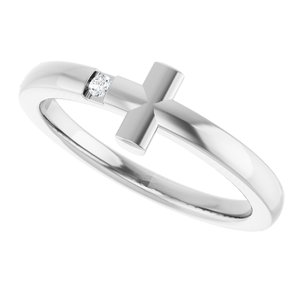 Sterling Silver Youth Imitation Diamond Sideways Cross Ring