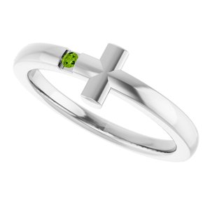 14K White Gold Natural Peridot Youth Sideways Cross Ring