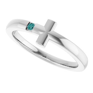 Sterling Silver Youth Imitation Alexandrite Sideways Cross Ring
